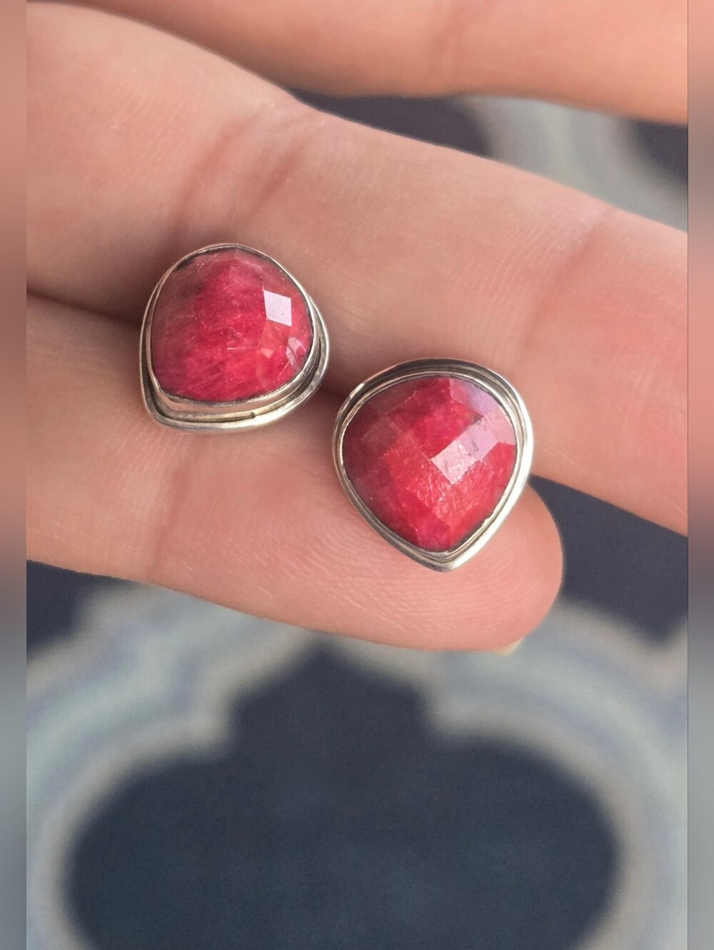 Nicky Butler Ruby Corundum 925 Sterling Silver Pierced Designer NB Earrings NB ❤